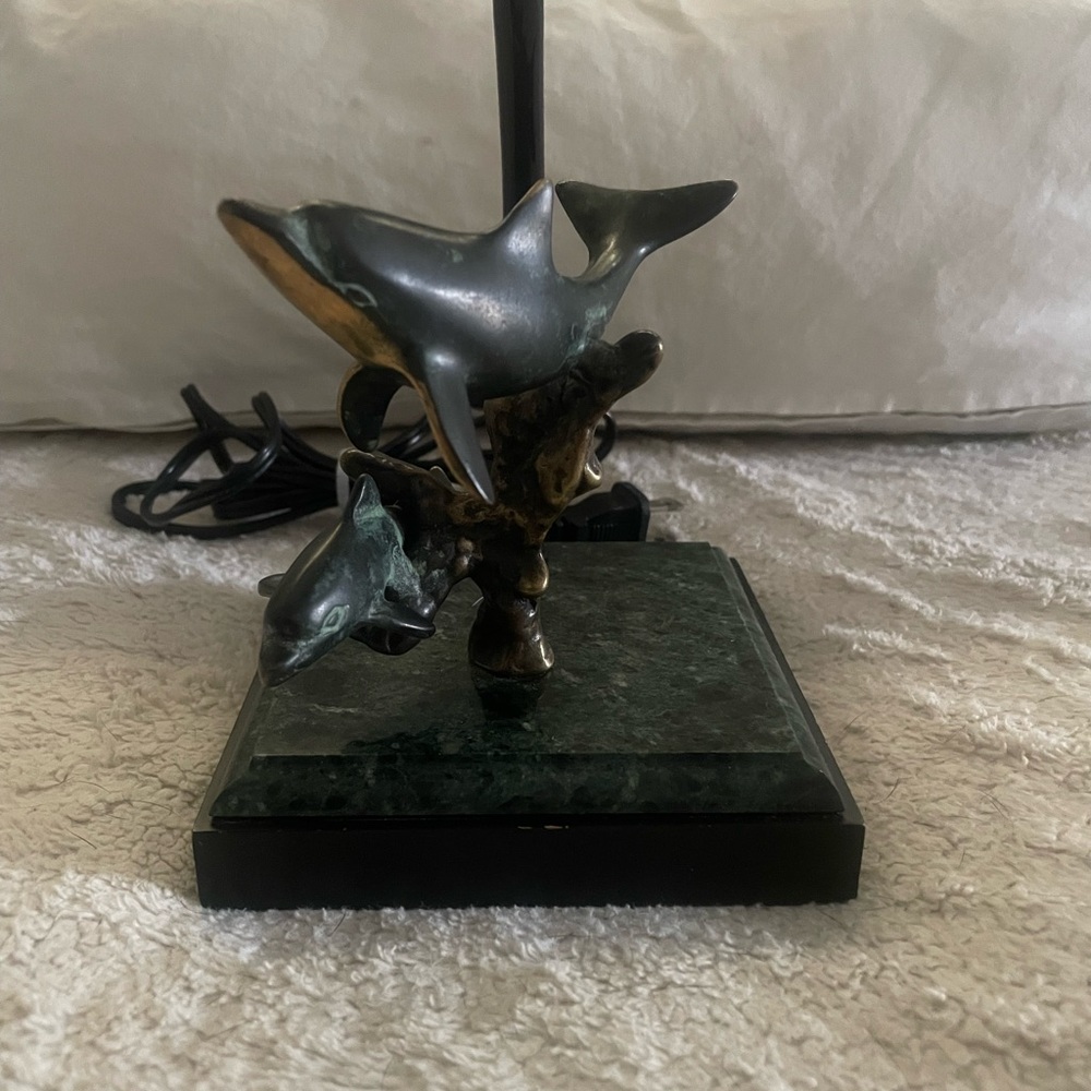 Bronze Dolphin Sculpture Table Accent in Dark Green and Bronze